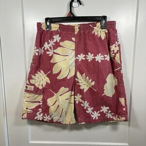 Vintage Reyn Spooner Water Prints Board Shorts Swim Trunks Mens S Red Hibiscus